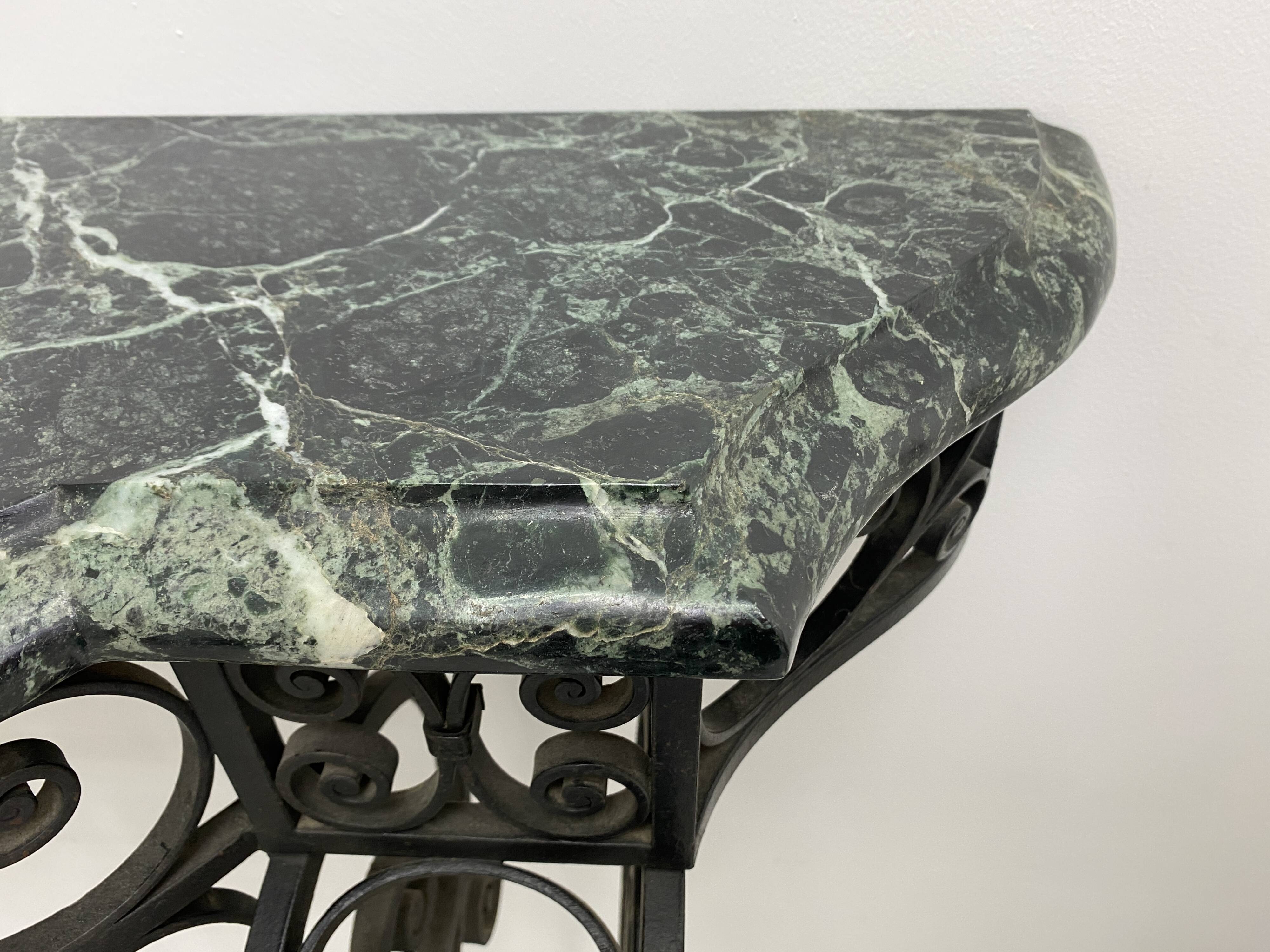 Art Deco Wrought Iron Console with Green Alpine Marble