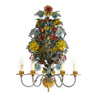 Huge, beautiful 60s hand-painted and gilded metal wall lamp by Hans Möller