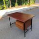 Bureau scandinave en bois et acier noir 1960 avec 2 tiroirs