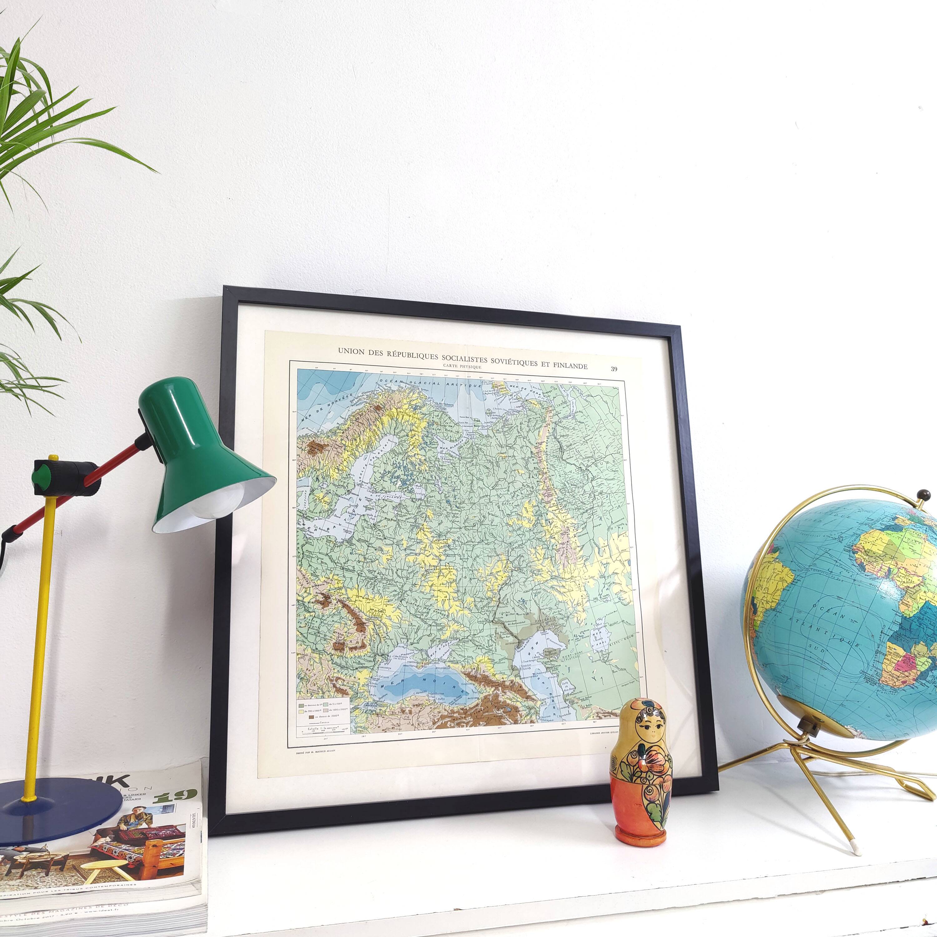 Old USSR and Finland map 43x43cm from 1950