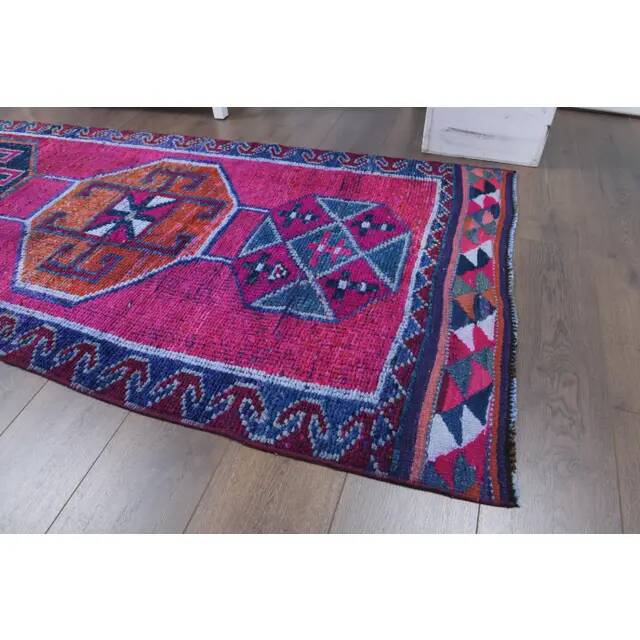 1970s vintage Turkish Oushak handmade wool runner 95x310