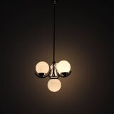 Art Deco Chrome and Pink Glass Chandelier, 1930's, Czechoslovakia