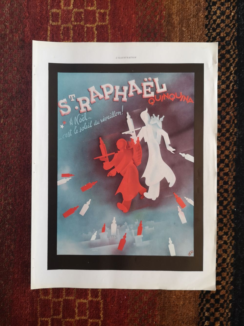 Affiche publicitaire saint raphael quiquina en couleur - impression originale de 1938