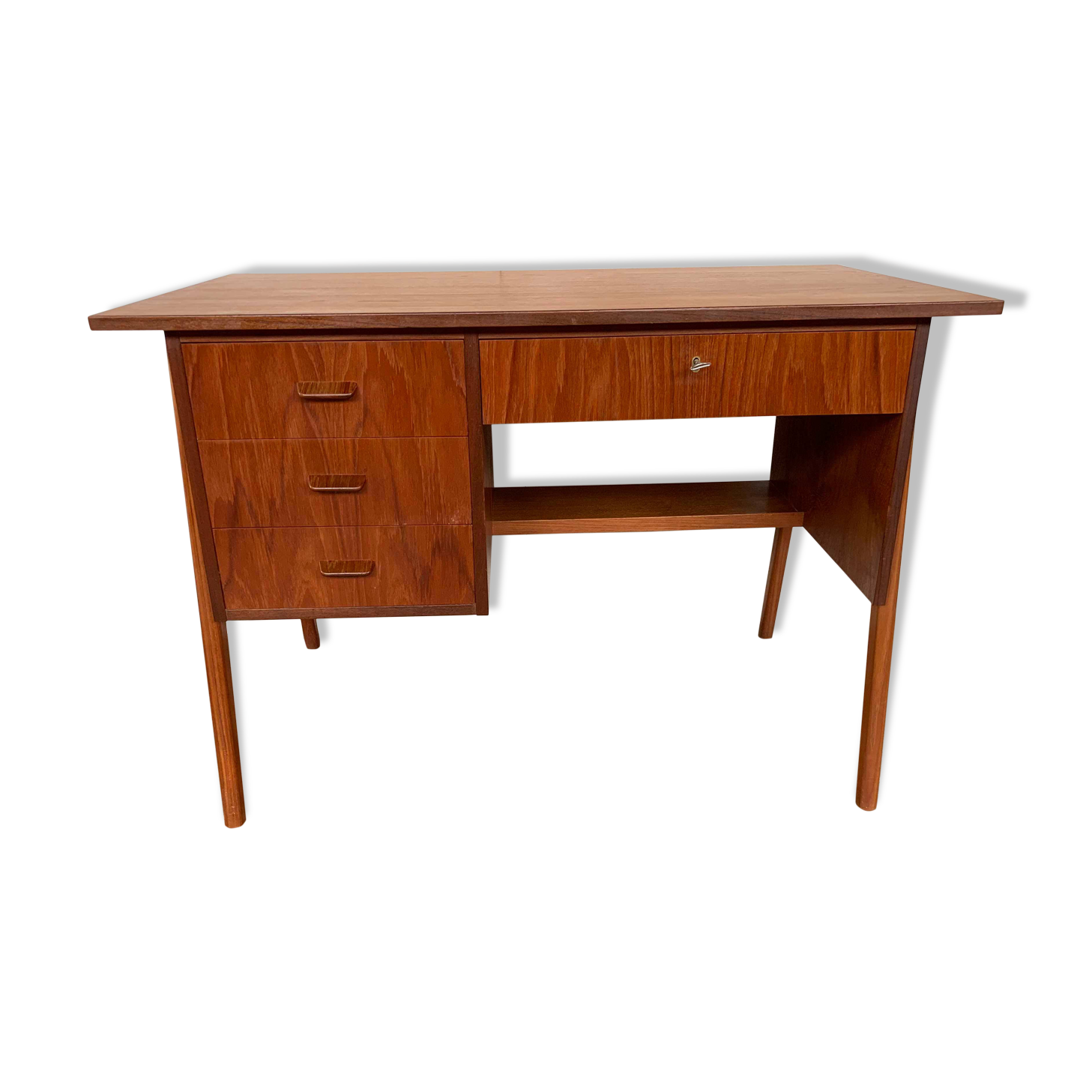 Bureau scandinave teck 1950 1960 vintage rétro ancien - pieds compas - 3 tiroirs - LEGRAND D