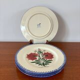 set of 4 floral dinner plates, pink and blue, made in France, 1950