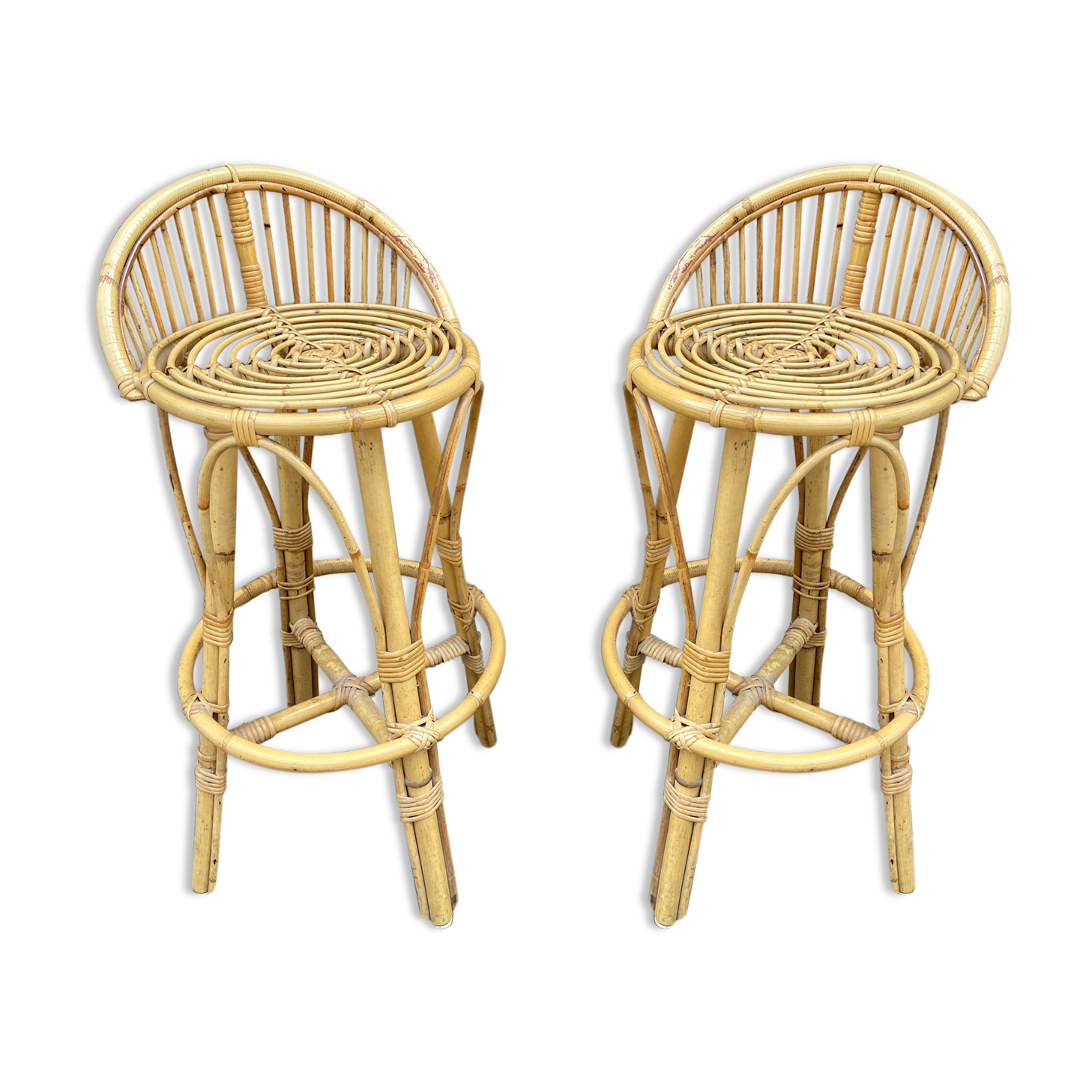 Pair of vintage rattan bar stools