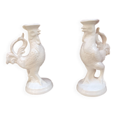 Pair of candlesticks in the shape of a rooster - Saint Clément pottery