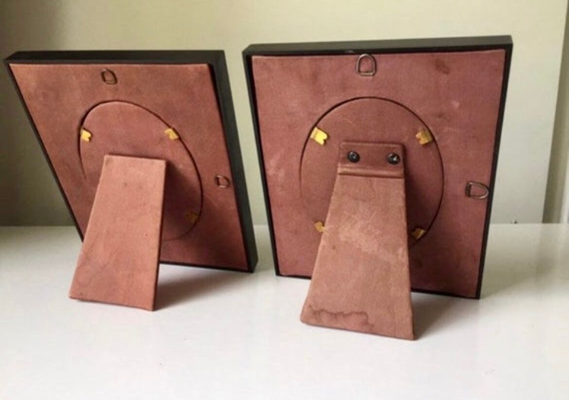 Pair black vintage bakelite frames 14.5 cm x 12.5 cm glass 8.5 cm x  6 cm