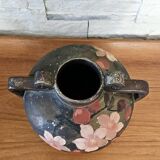 Sculptural vase signed Louis Giraud, Vallauris, hand-painted floral decoration.