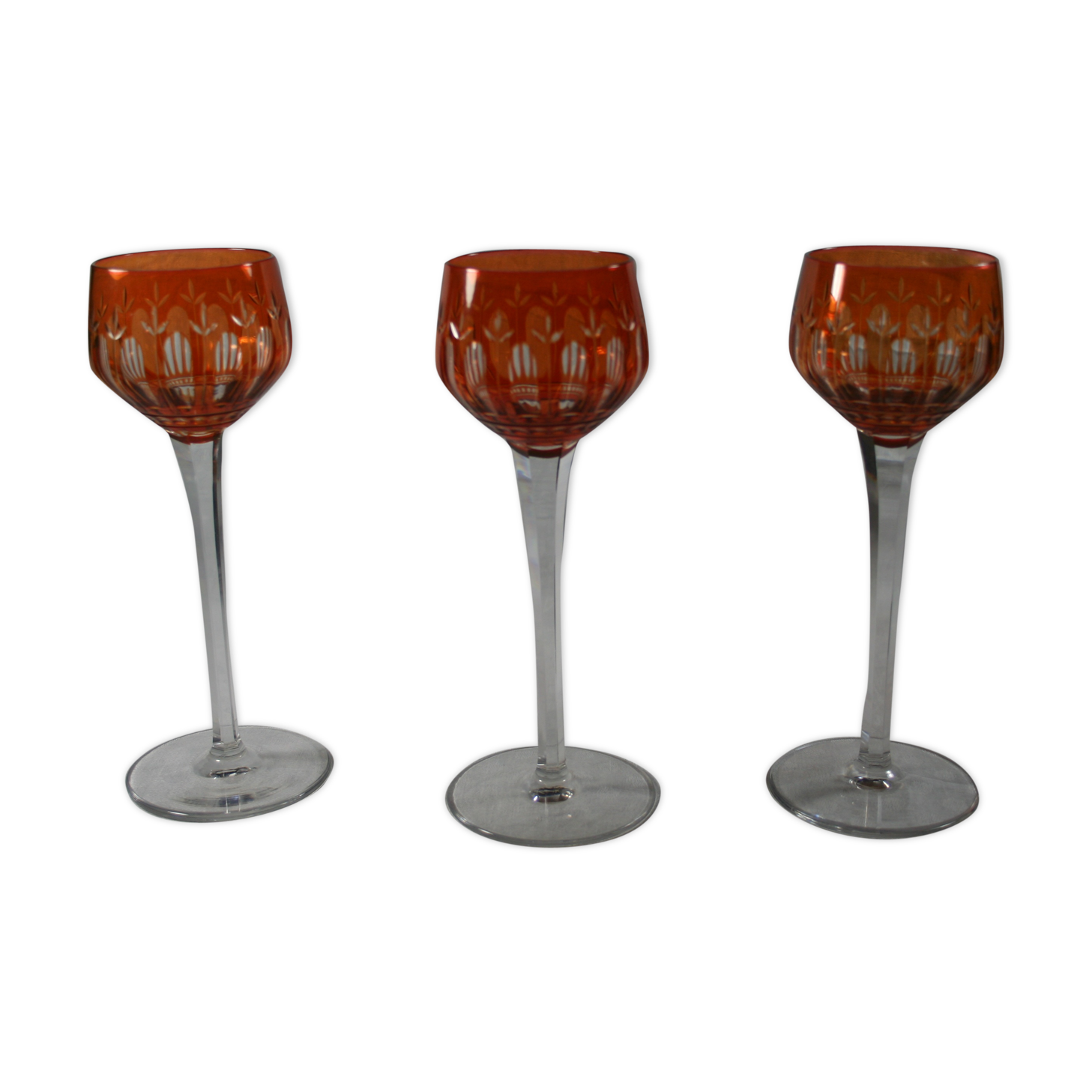 Set of 3 glasses Roemer Saint Louis 1930 orange