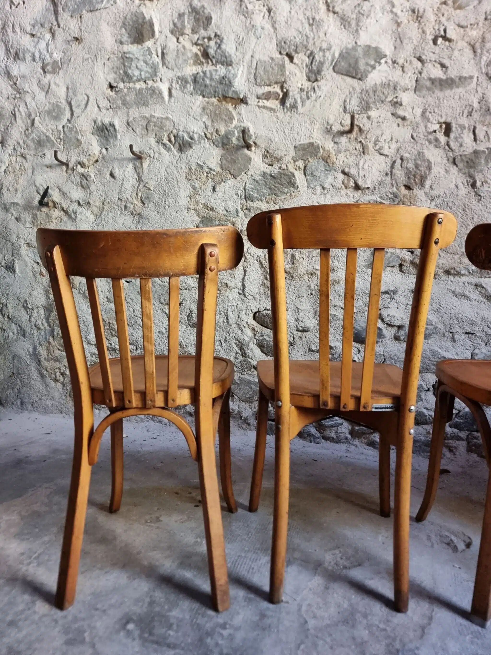 Ensemble vintage de 4 chaises bistrot françaises par Baumann & Luterma, bois de hêtre, années 1950