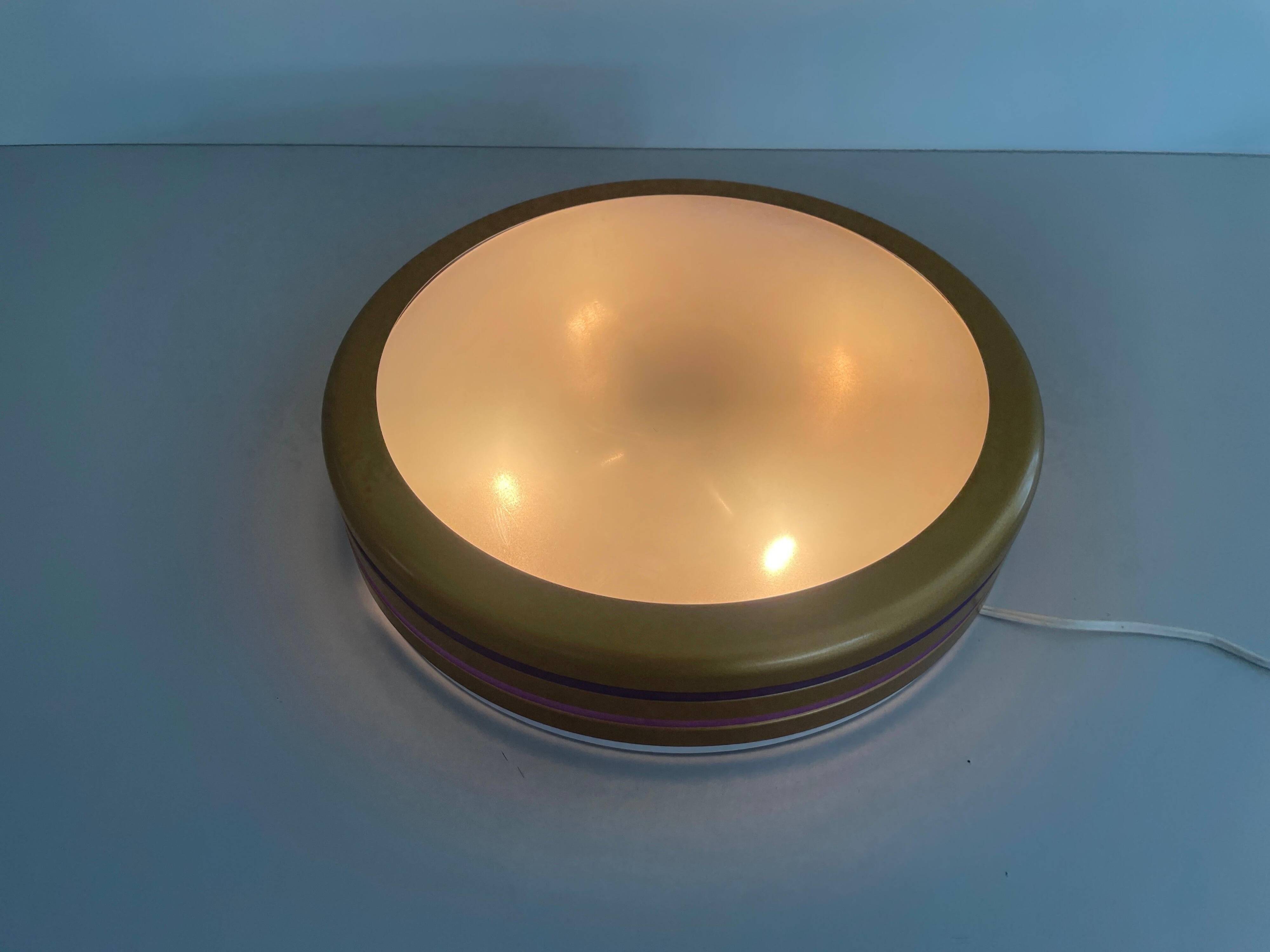 Design/One, flush lamp in glass, gold and brown metal, 1960s, Germany