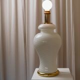 XXL Murano White Opaline Glass Table Lamp, 1970s Mid-Century Swirl, Mouth-Blown Italy