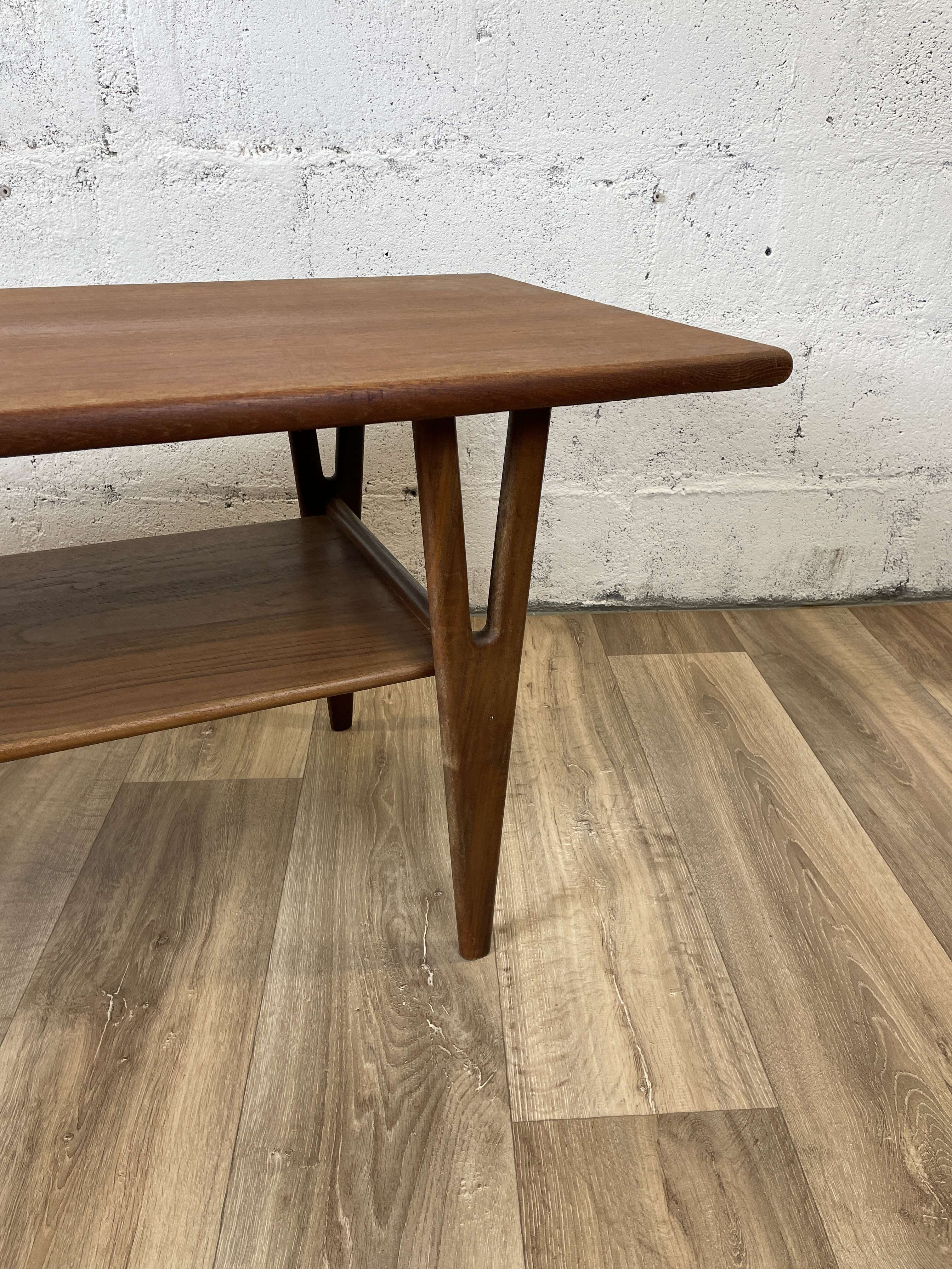 Vintage Scandinavian teak coffee table with bobbin legs, 60s