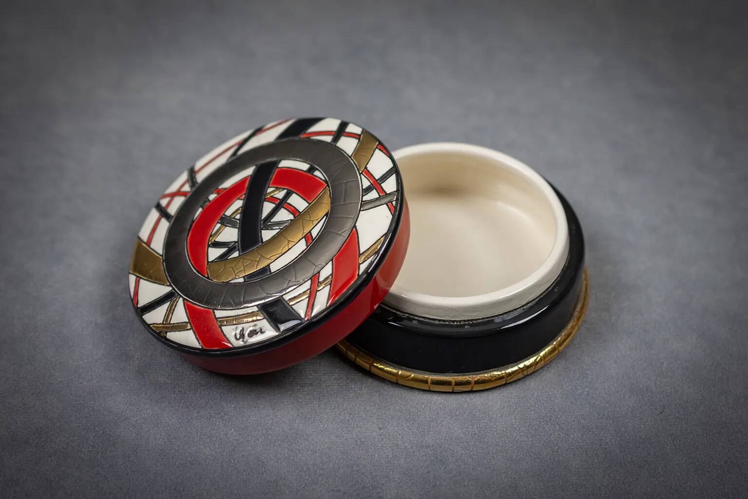 Round Roller Coaster Box in Longwy Enamel by Catherine Lhoir