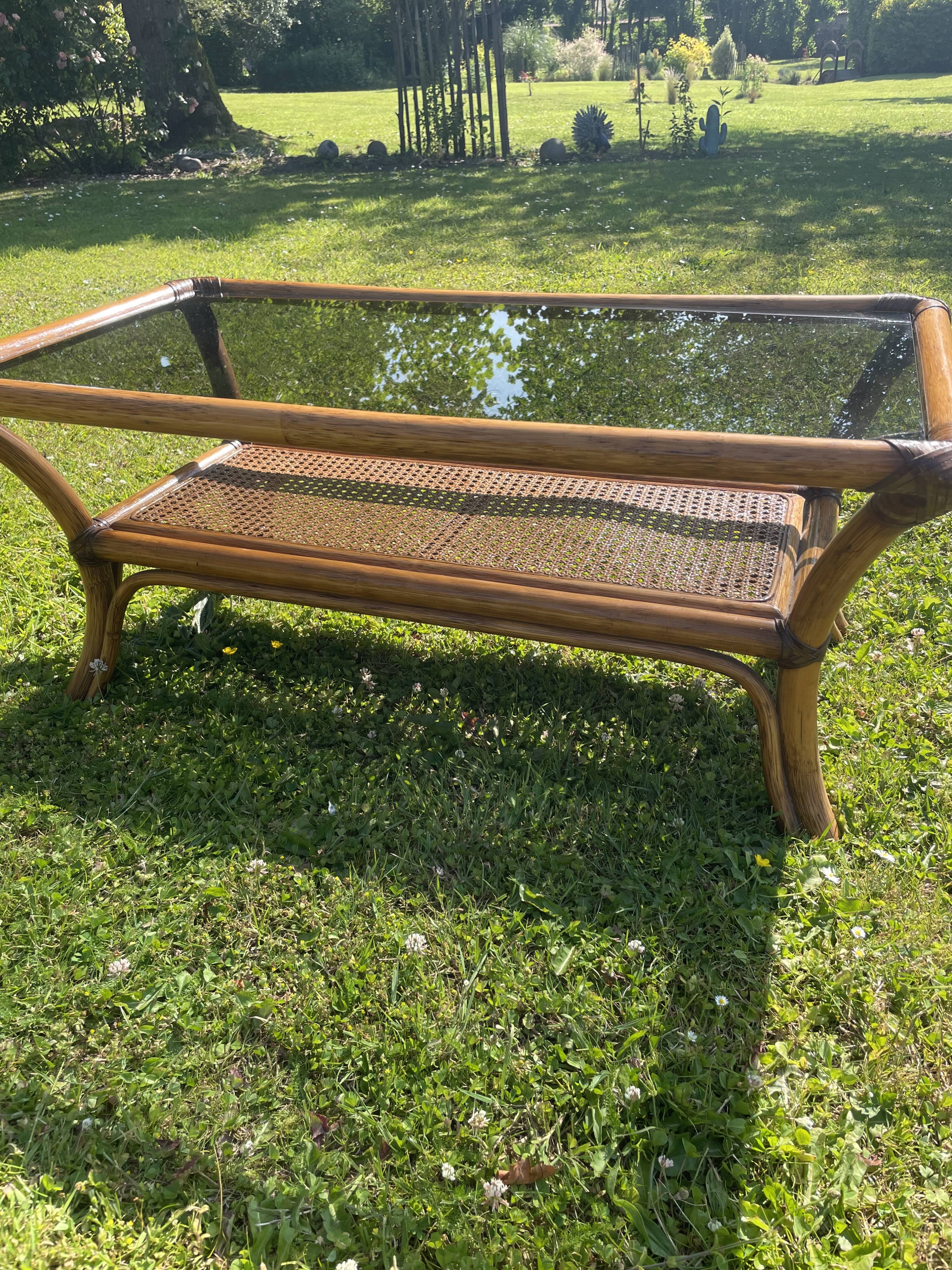 70s rattan coffee table