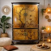 Vintage Chinese cabinet with gold leaf, flowers and birds / oriental