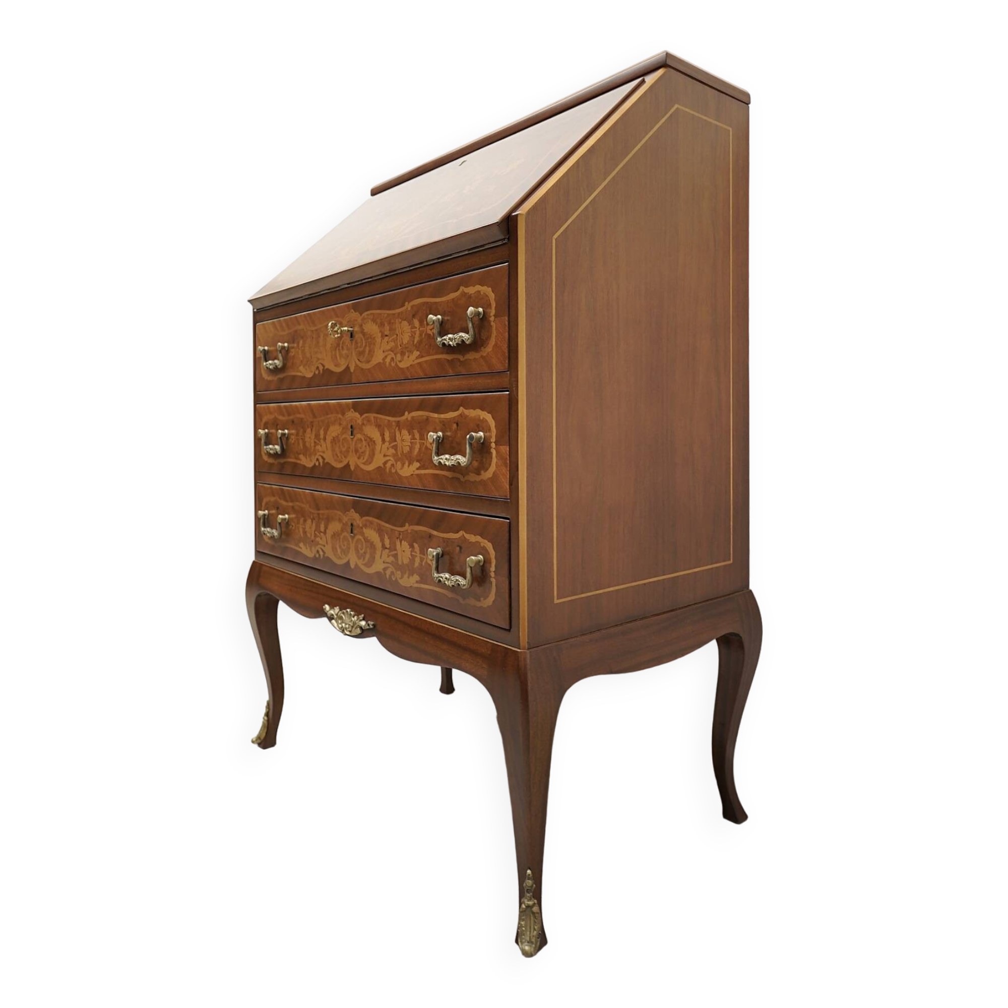 Antique and antique desk, marquetry. After professional renovation.
