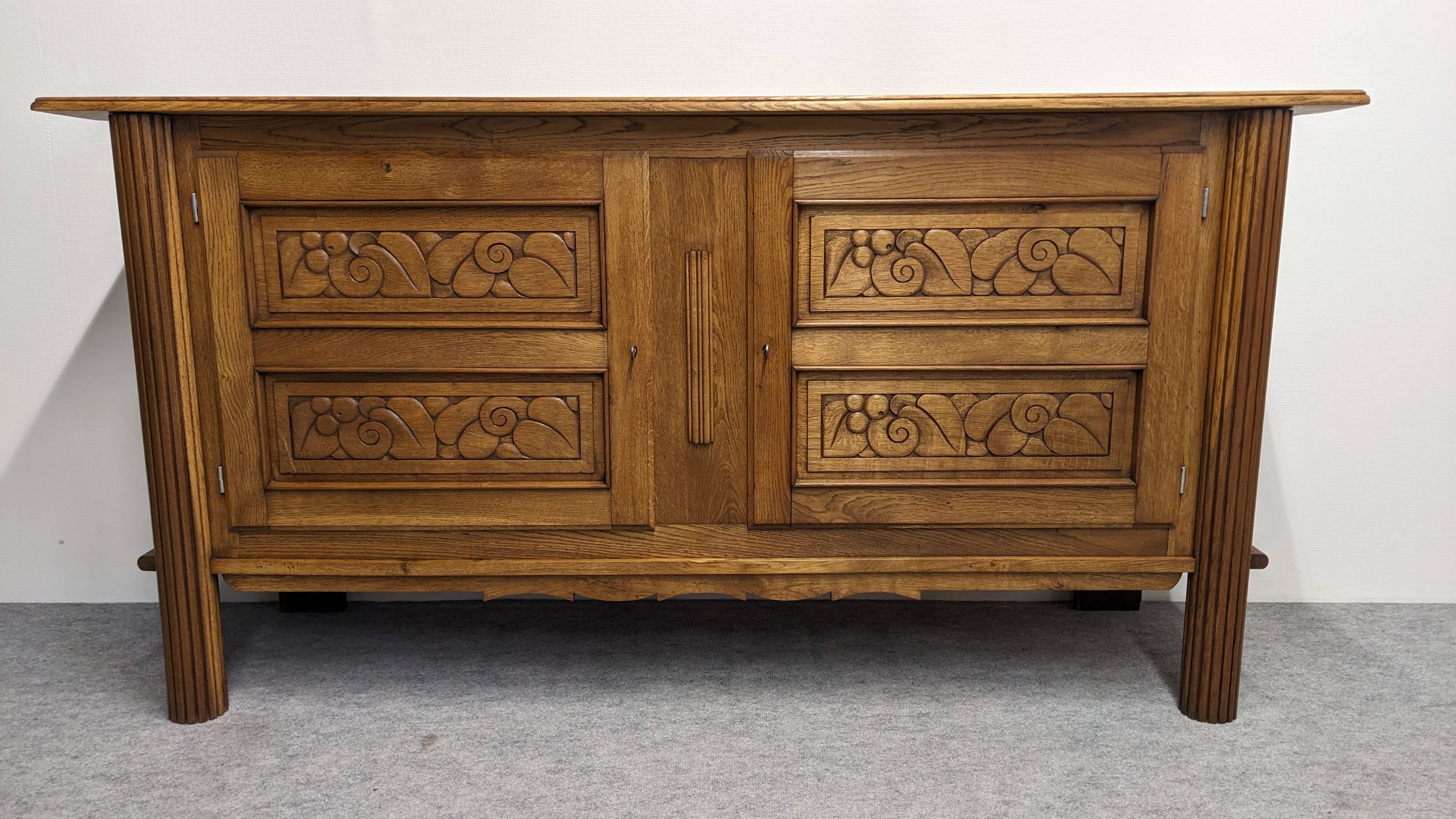 Brutalist oak sideboard attributed to Joseph Savina, France circa 1950.