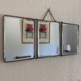 Vintage mirror 1950 triptych beveled purple barber - 25 x 58 cm