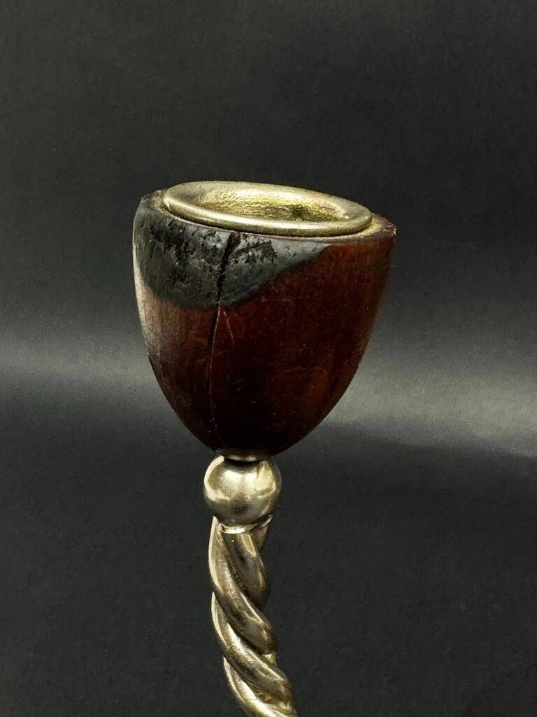 Pair of vintage candle holders in twisted wood and metal – Scandinavian design