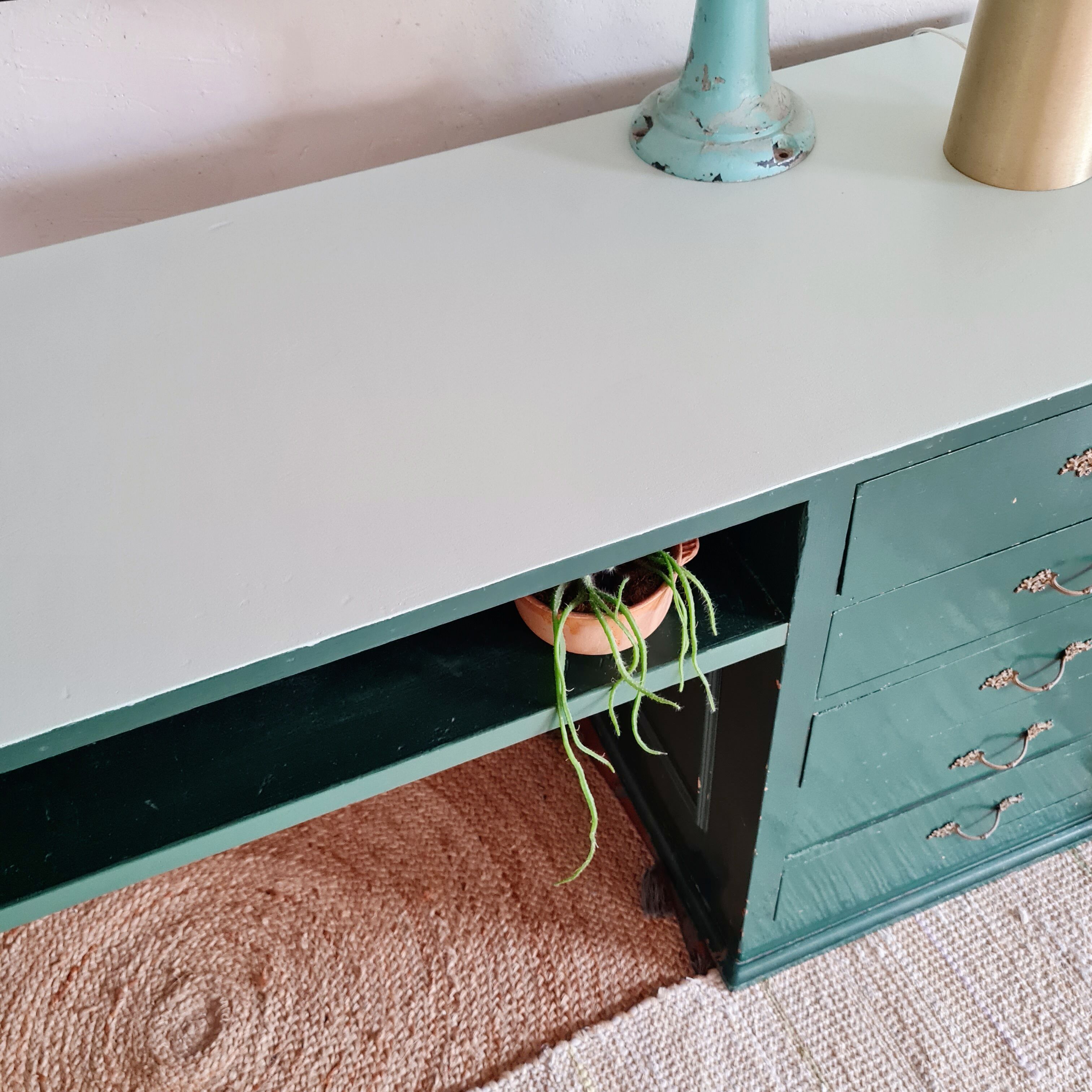 Green antique craft furniture counter