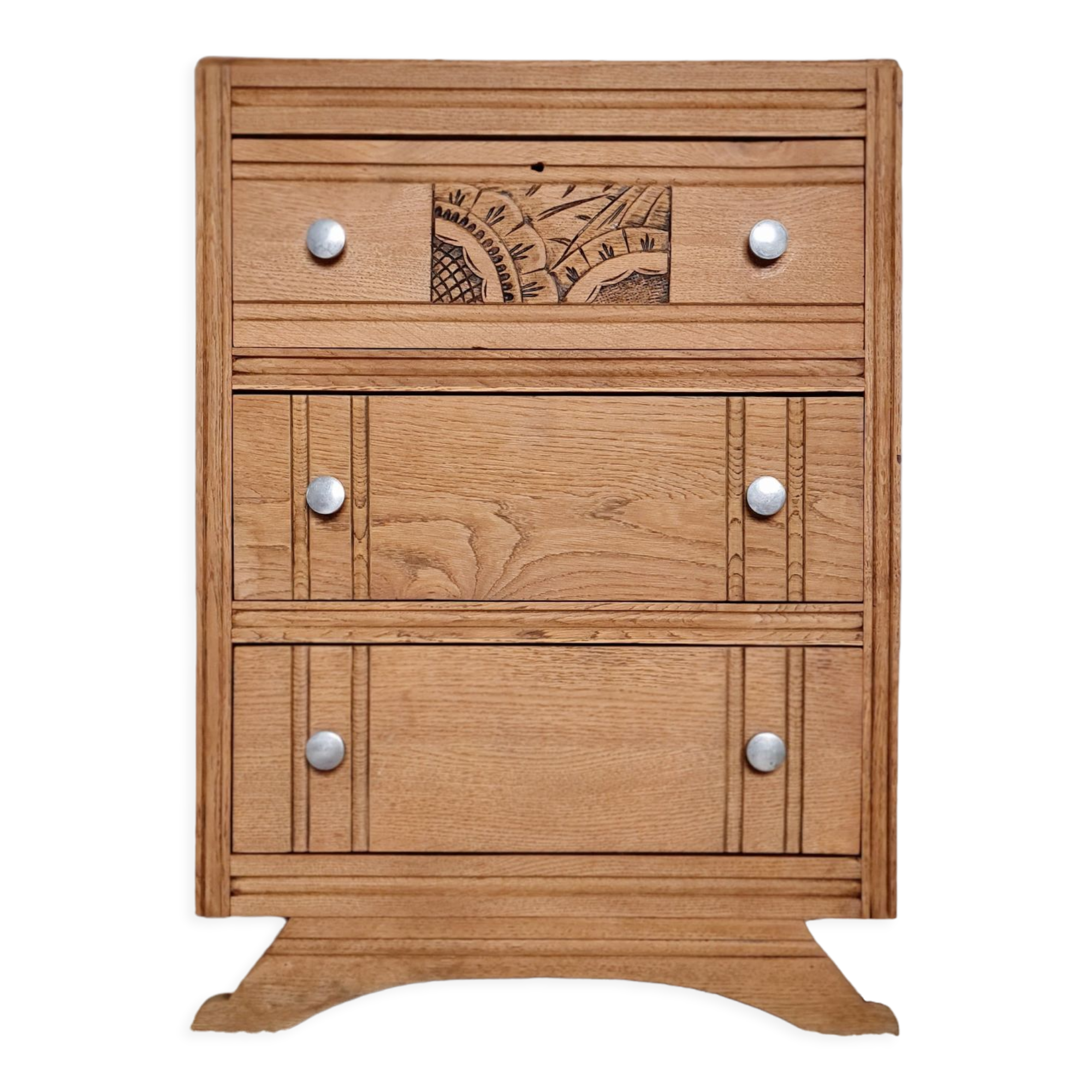 Art Deco chest of drawers curved legs raw wood