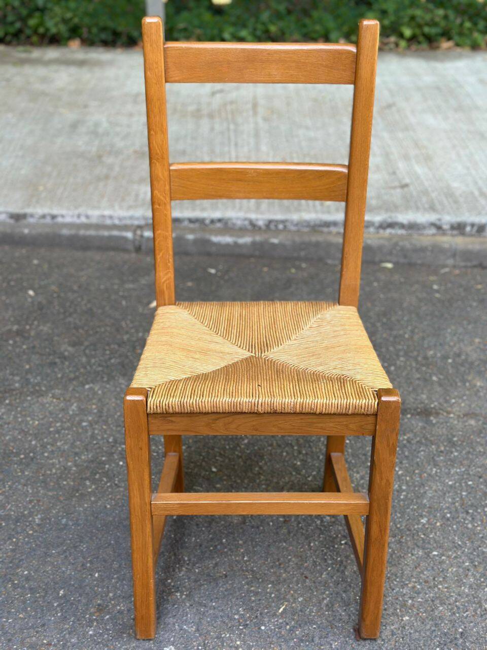4 solid wood kitchen chairs with rush seats