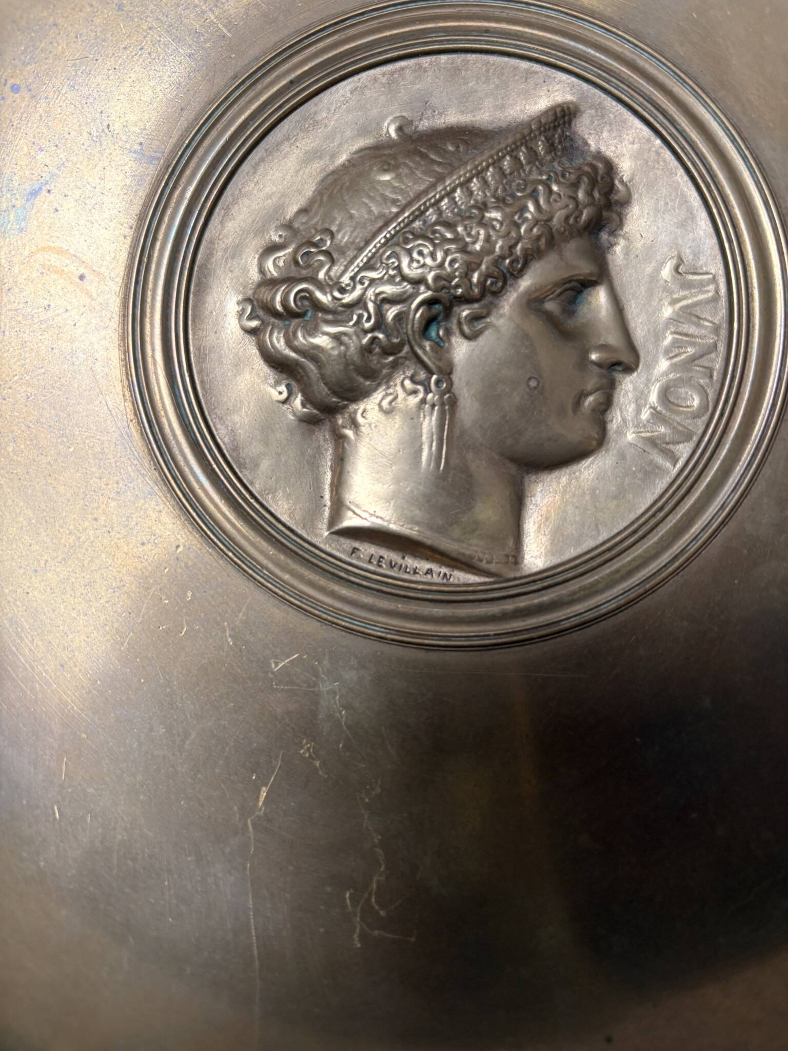 Antique Gilded Bronze Cup 19th Century Barbedienne, Relief of Juno after Levillain