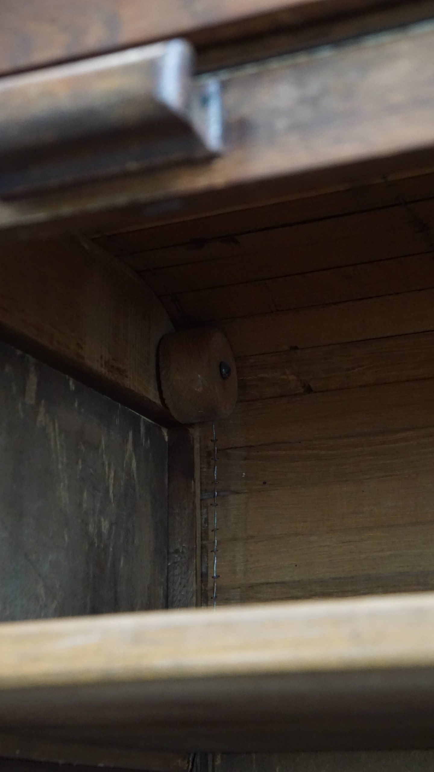Antique oak notary cabinet with two roller doors and a working lock
