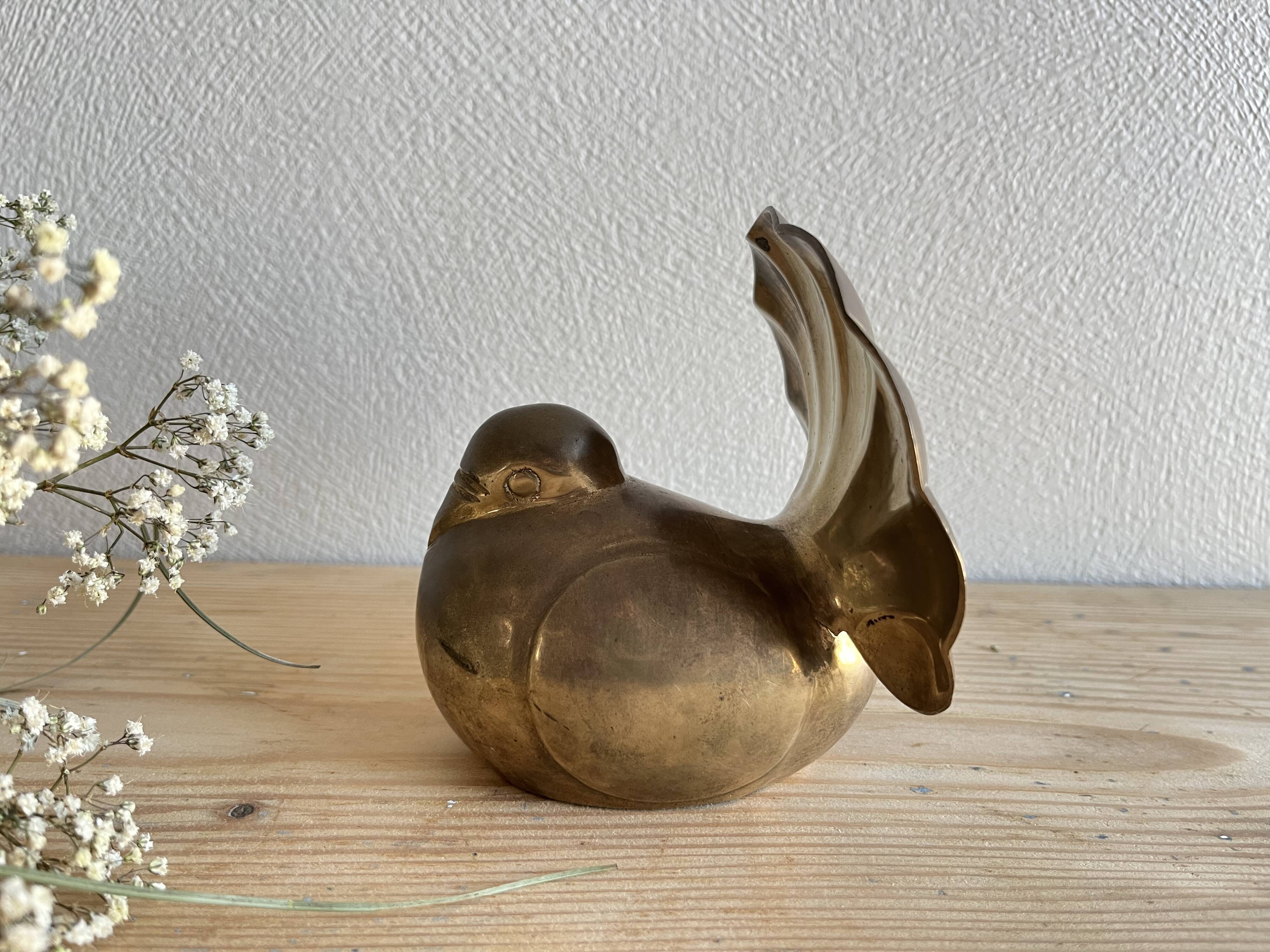 Peacock statuette in vintage brass