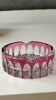 Large Val St-Lambert Ashtray/Vacuum Bin. Cranberry. Oval/Cross-hatched Patterns. Diam 15.5 cm