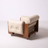 1970s brutalist lounge chair by Jan Bocan, Czechoslovakia, cream leather an
