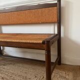 Provençal rustic wood and straw bench