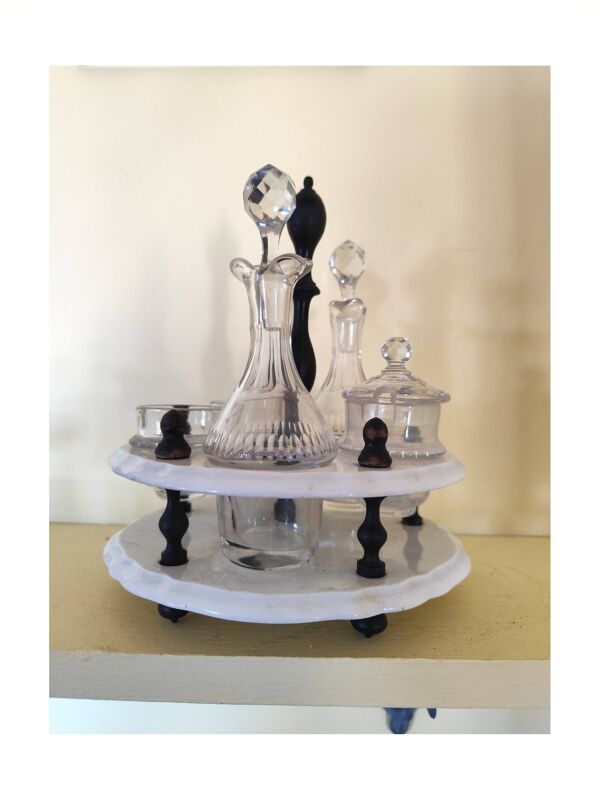 Serviteur de table 1900, 5 récipients pour huile vinaigre condiments  Gien