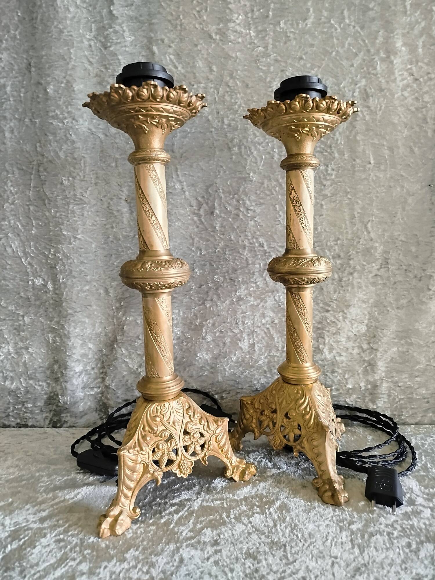Pair of bronze candlesticks transformed into lamp bases