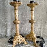 Pair of bronze candlesticks transformed into lamp bases