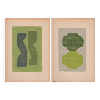 Painting on old paper - B48 and B66 - abstract paintings signed Eawy