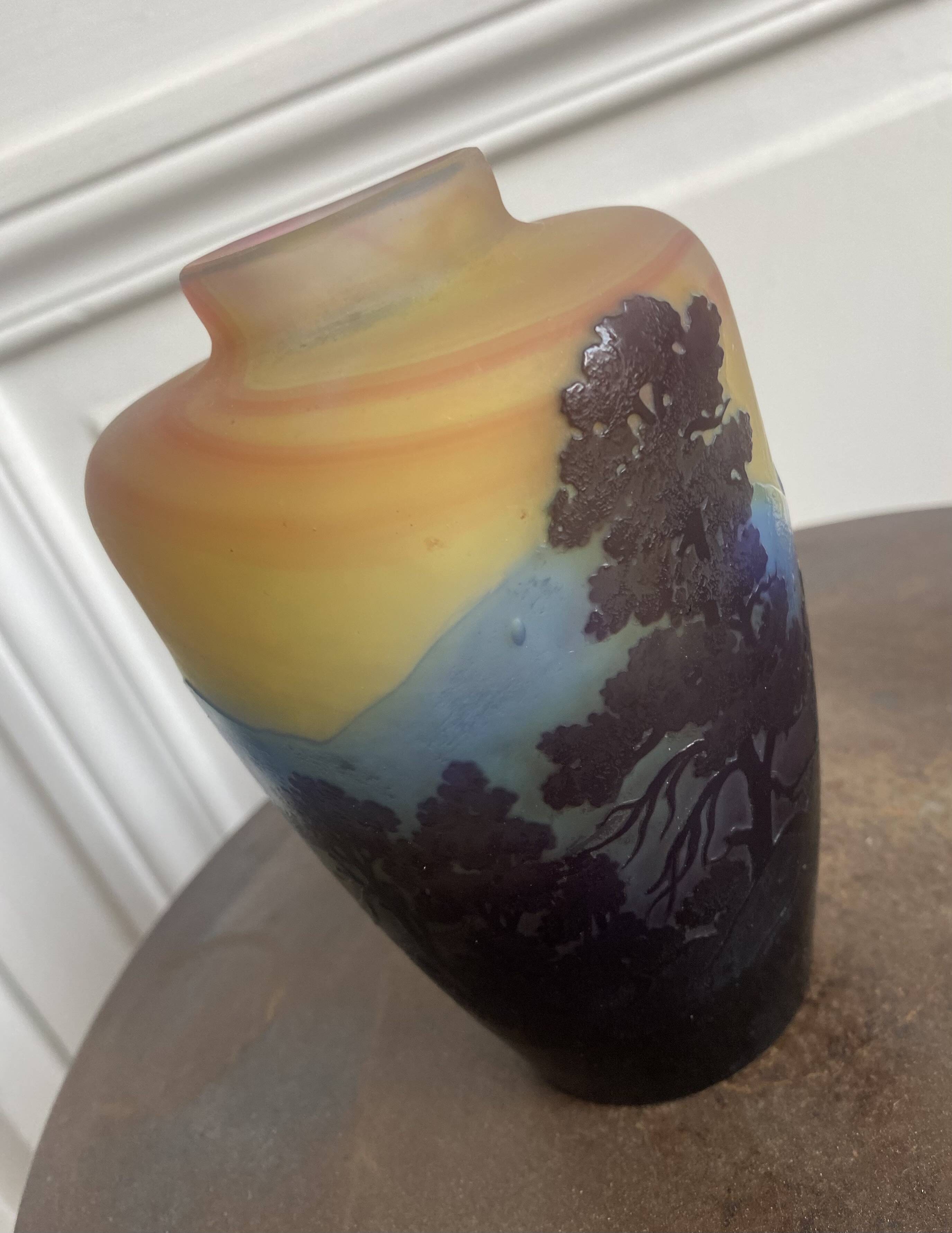 Gallé Blue Line Vase from the Vosges