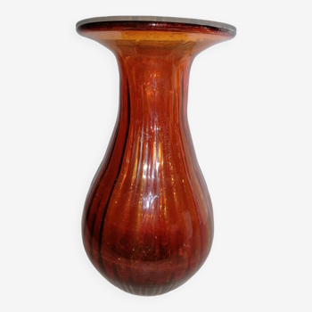 Amber vase in vintage bubbled glass