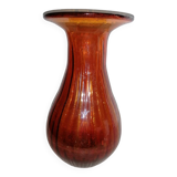Vase ambré en verre bullé vintage