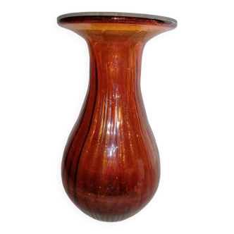 Vase ambré en verre bullé vintage