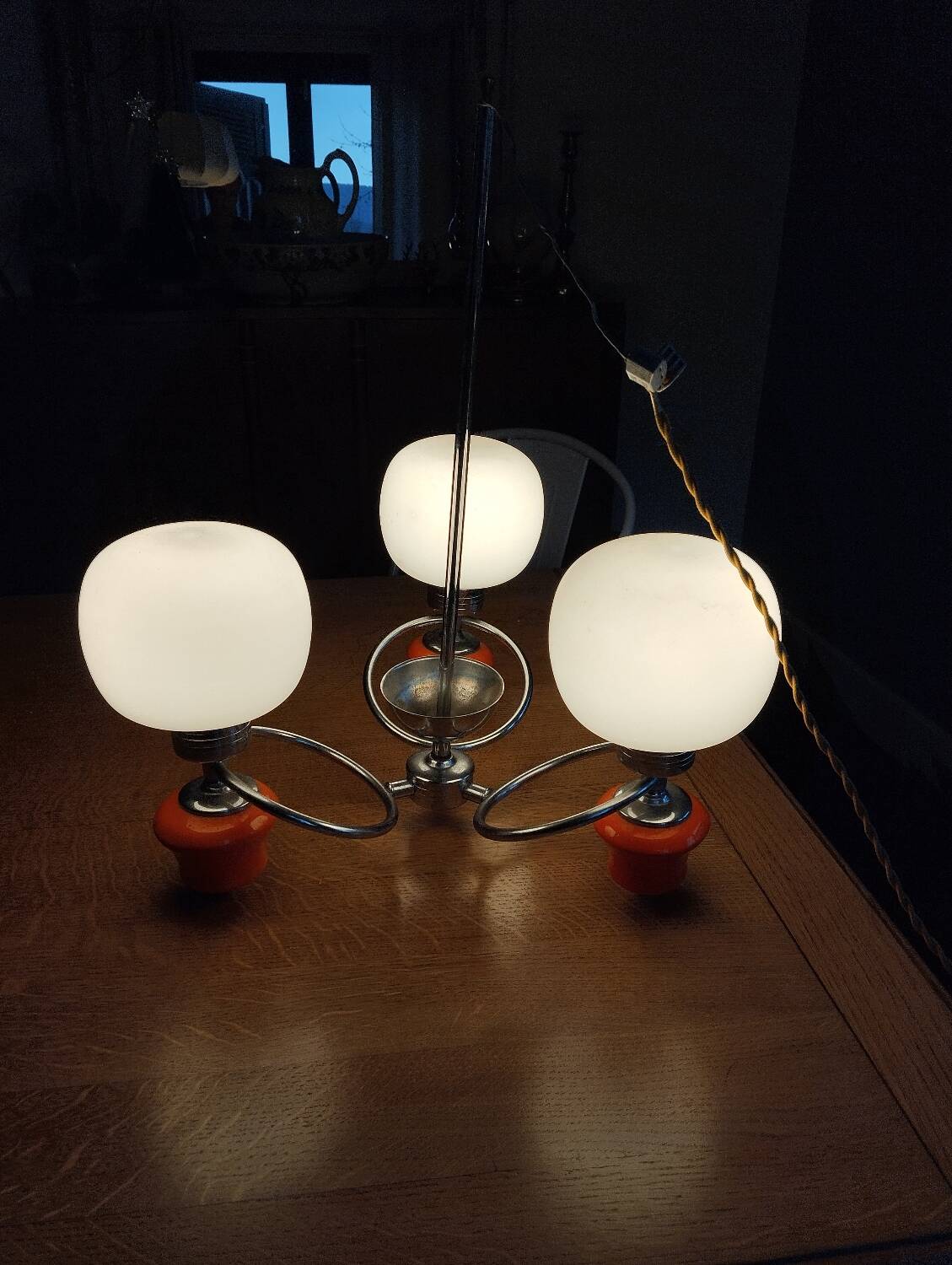 Space age chrome and ceramic chandelier