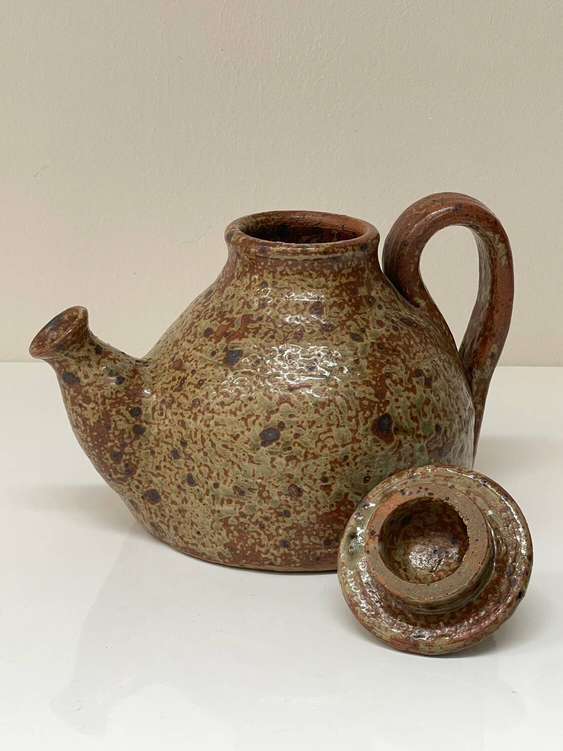 Vintage glazed ceramic sculptural teapot from the 1970s.
