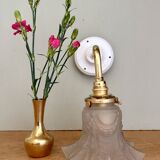 Applique coudé dorée tulipe vintage en verre dépoli