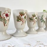 5 Mazagrans en grès vintage motif Fleuri Made in Corée 1980