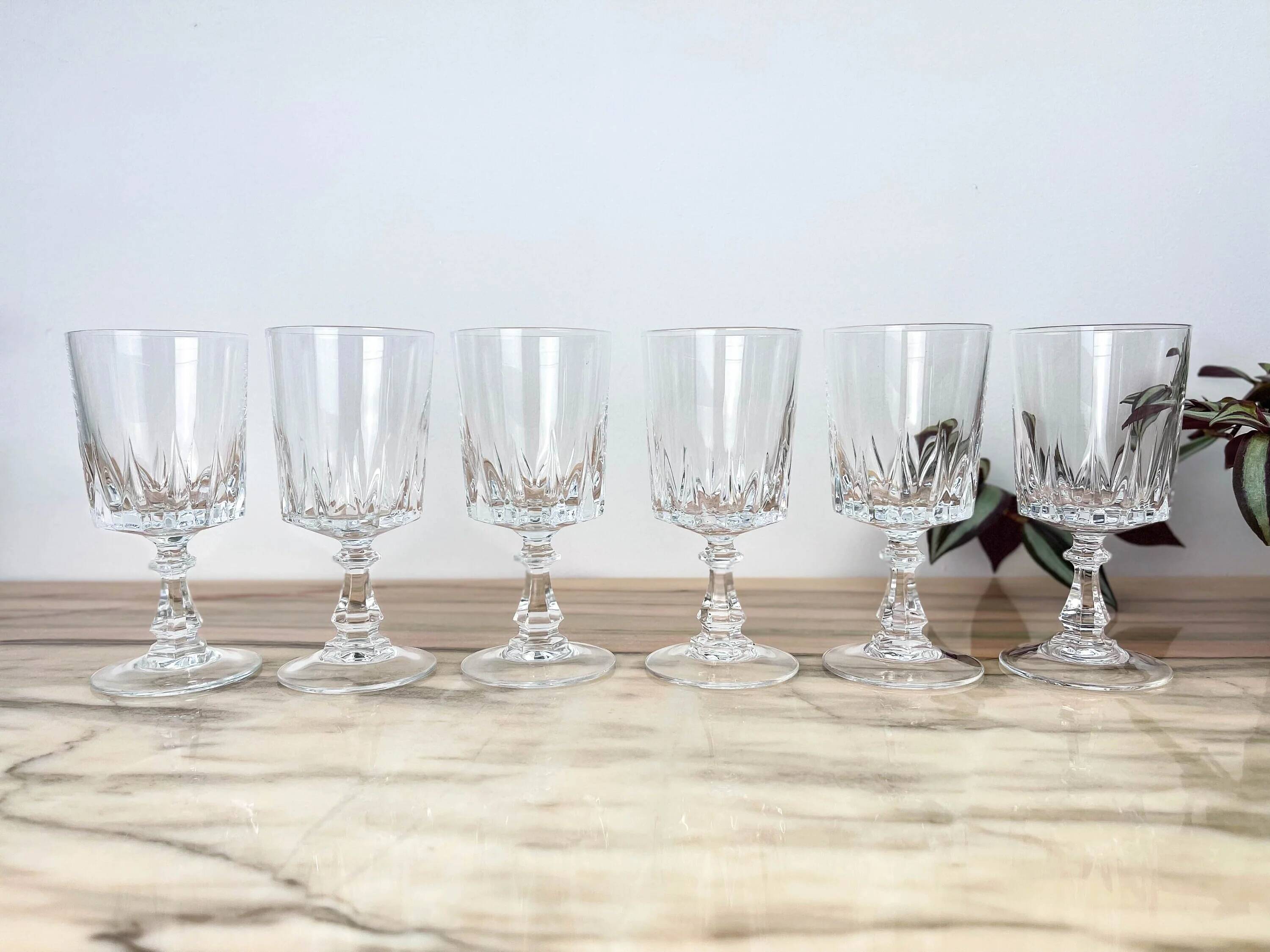 6 Cristal D'Arques Louvre model white wine glasses