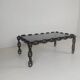 Vintage brutalist black iron chain link coffee table with original smoked glass, 70s