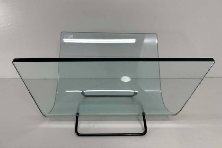 Italian Curved Glass and Metal Magazine Holder, FIAM, 1980s