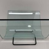 Italian Curved Glass and Metal Magazine Holder, FIAM, 1980s